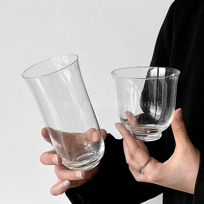 Ly thủy tinh miệng rộng kiểu Ins, bộ ly trà đạo kiểu Trung Hoa, ly cocktail phong cách dân tộc, ly cà phê đá latte