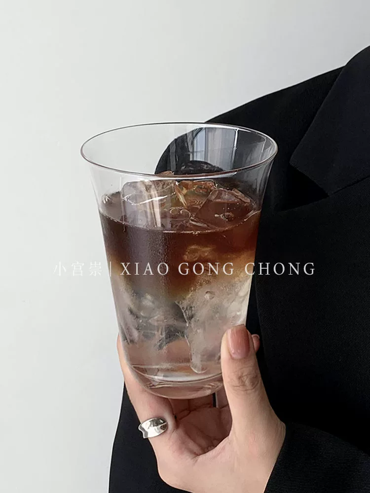 Ly cà phê đá Mỹ kiểu Ins, miệng rộng, ly trà đơn giản, ly cocktail, ly thủy tinh trong suốt, ly uống nước lạnh