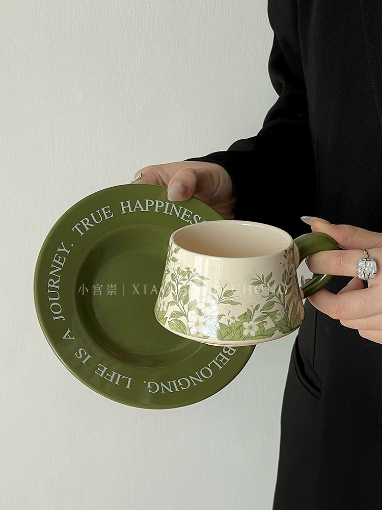 Bộ tách trà và đĩa sứ cao cấp họa tiết hoa huệ tây, phong cách tranh sơn dầu, tách latte, tách trà chiều, hộp quà tặng