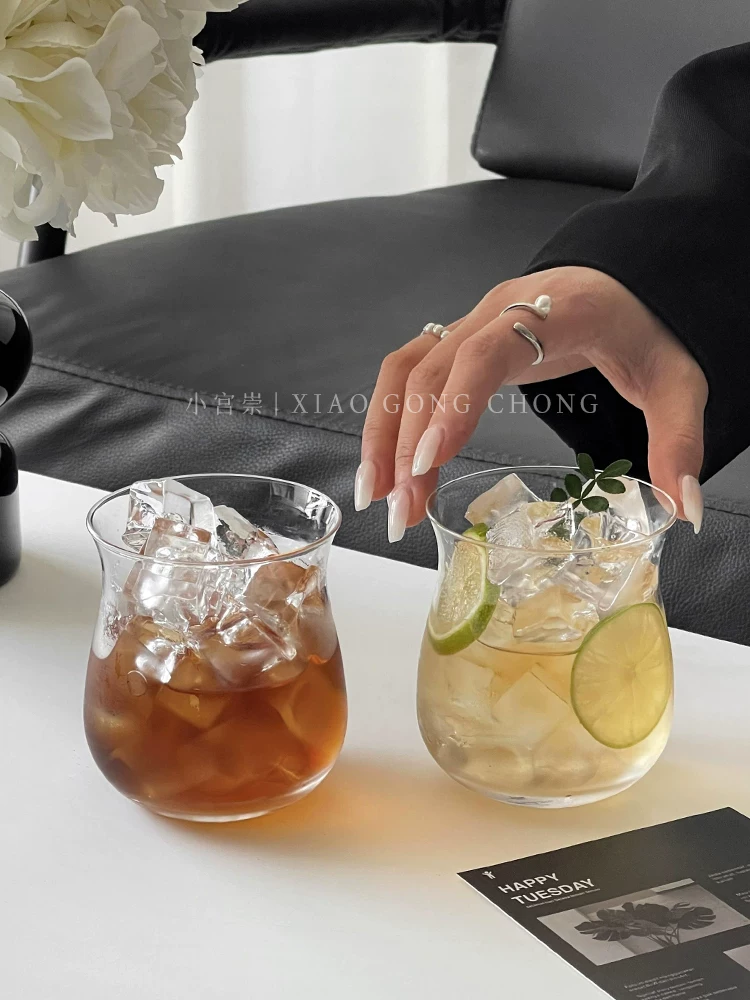 Ly thủy tinh sáng tạo, ly cà phê đá kiểu ins, ly uống nước lạnh, ly nước gia dụng, ly sữa, ly bụng bầu.