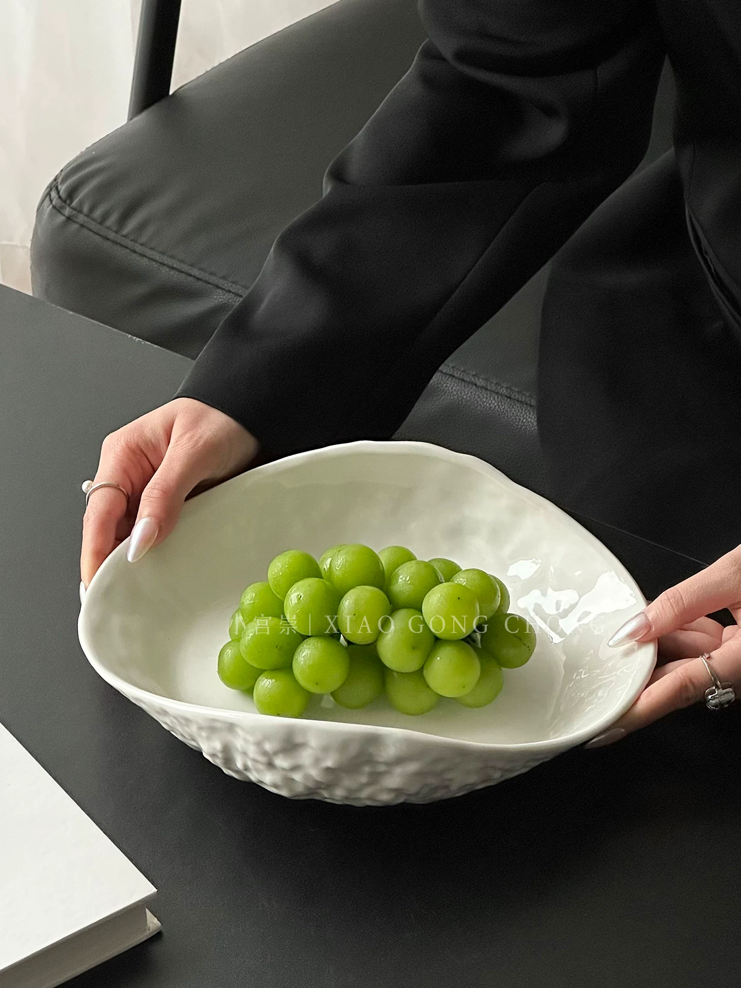 Đĩa trái cây gốm sứ họa tiết đá sáng tạo, đĩa đựng hoa quả khô gia dụng sang trọng nhẹ nhàng, đĩa đựng kẹo, đĩa đựng salad trái cây