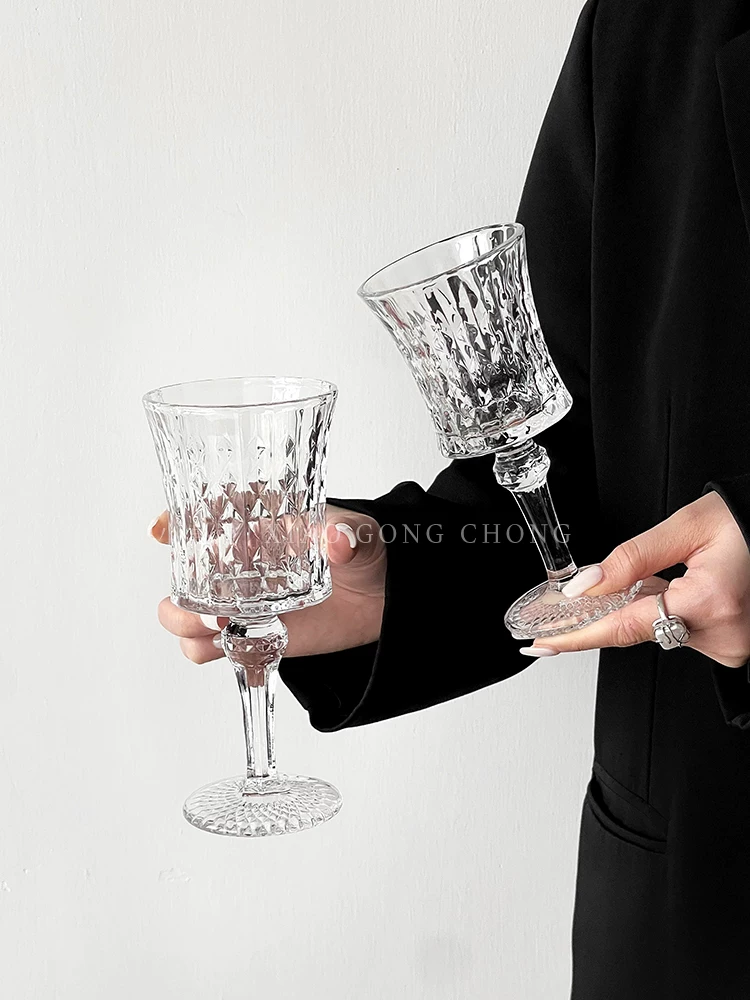 Ly rượu sâm banh, ly rượu vang đỏ, ly rượu cao cấp, ly rượu mạnh kiểu dáng cổ điển, họa tiết nổi kim cương, phong cách Ins.