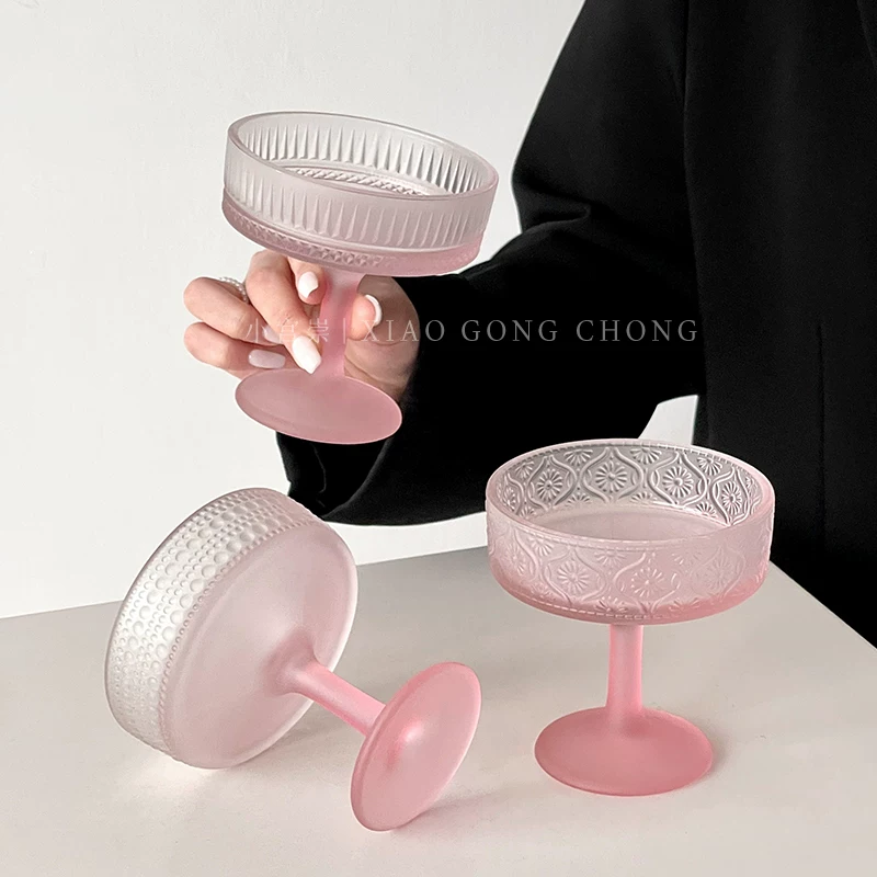 Ly thủy tinh ép nổi họa tiết mờ cổ điển, ly cocktail sang trọng, ly rượu sâm banh, ly rượu, ly pudding, ly tráng miệng