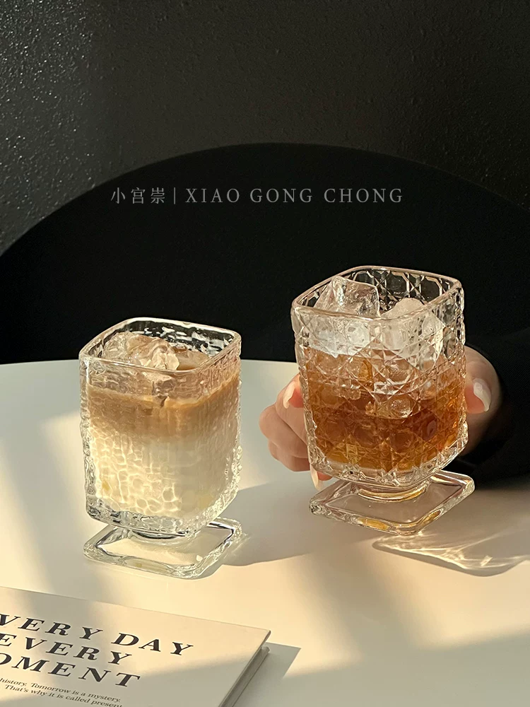 Ly thủy tinh chân thấp, độc đáo, thiết kế tinh tế, dùng cho sữa, cà phê, nước ép, cocktail, nước, ly uống trà lạnh cao cấp