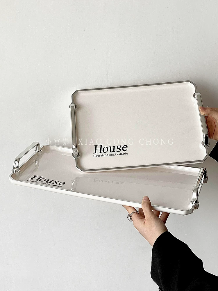 Khay trà sang trọng nhẹ nhàng dùng trong nhà, khay hình chữ nhật để đặt tách trà, cốc nước, đồ ăn nhẹ và trái cây, khay đựng cao cấp.