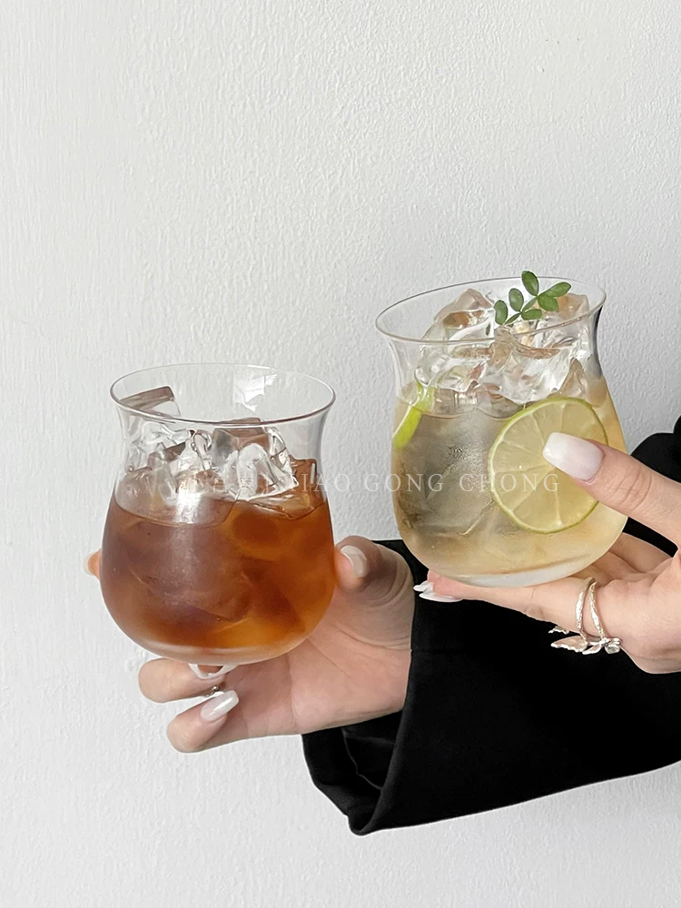 Ly thủy tinh sáng tạo, ly cà phê đá kiểu ins, ly uống nước lạnh, ly nước gia dụng, ly sữa, ly bụng bầu.