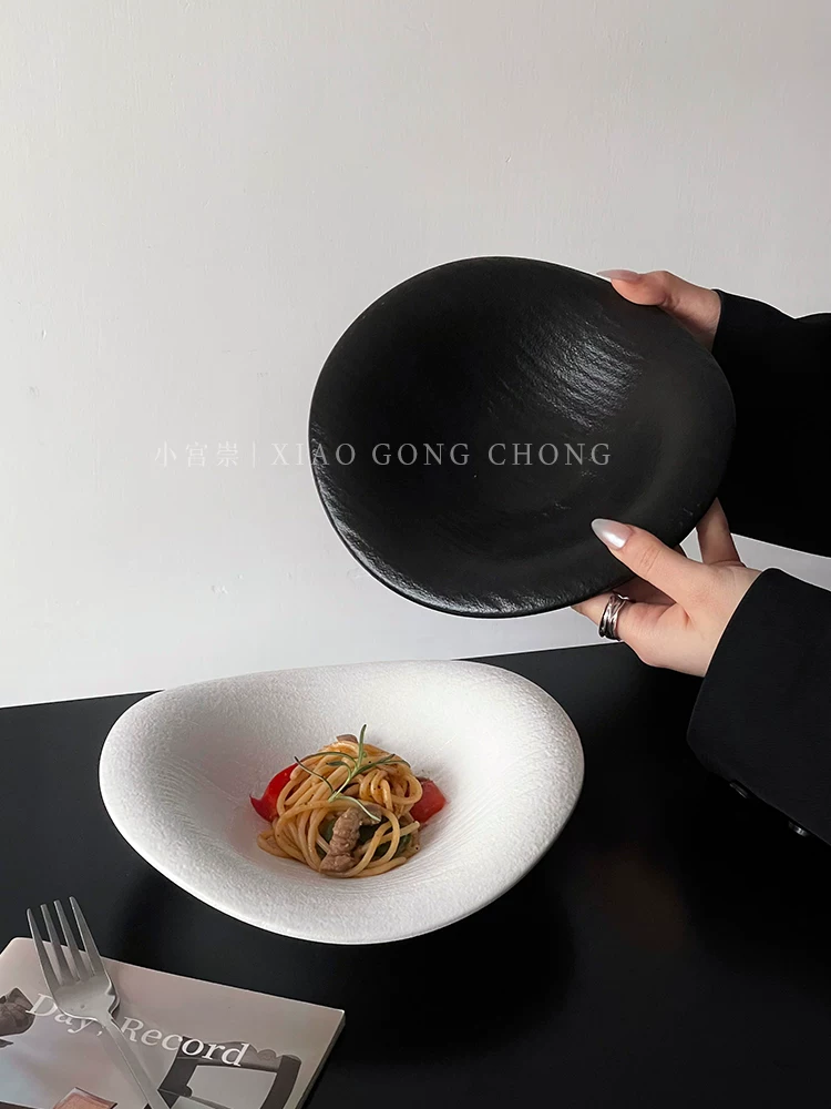 Đĩa cao cấp có họa tiết đá mờ, hình dạng không đều, đĩa kiểu phương Tây, bát tráng miệng salad mì ống, đĩa sáng tạo dùng trong lễ nghi, đĩa đựng món ăn lạnh