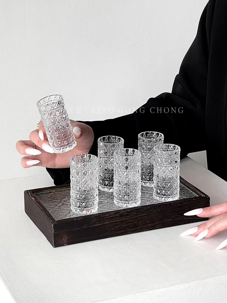 Bộ ly rượu vang trắng hoa văn đá quý nổi cao cấp, ly rượu mạnh gia dụng sang trọng nhẹ nhàng, dày dặn, ly rượu nhỏ.