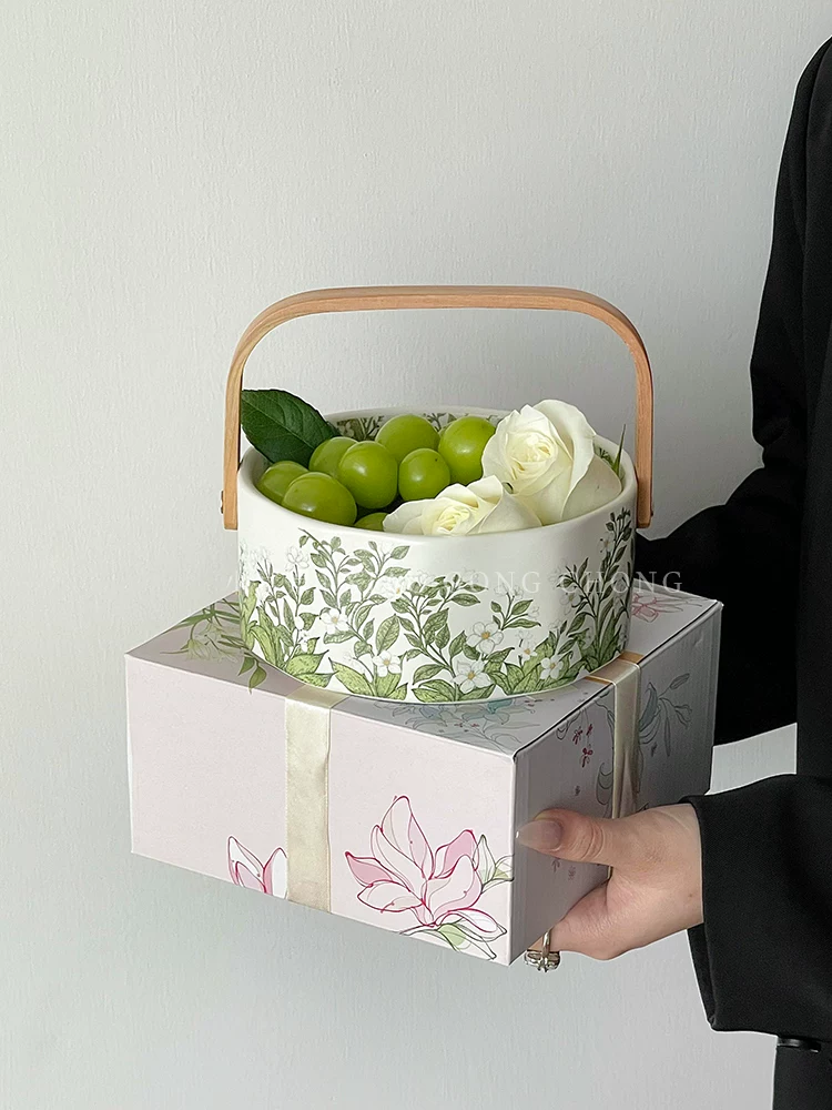 Giỏ trái cây gốm sứ hoa huệ tây màu nước phiên bản giới hạn cổ điển với thiết kế thẩm mỹ cao, khay phục vụ, đĩa trái cây, khay đựng đồ ăn