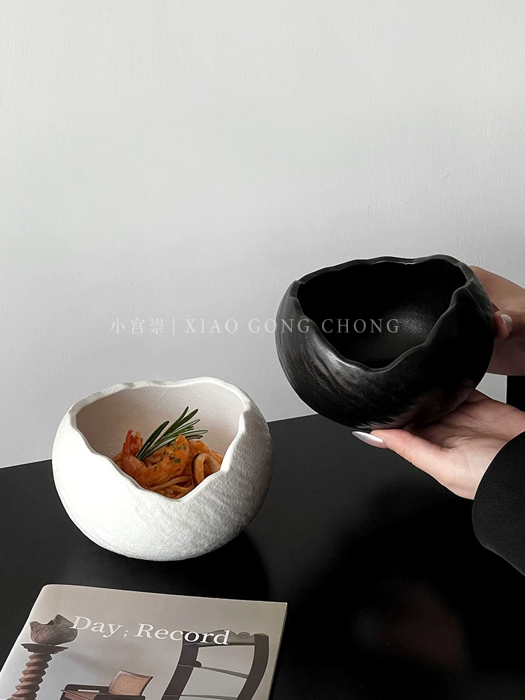 Bát trứng gốm sứ bất đối xứng sáng tạo, bát tráng miệng kiểu Tây cao cấp, bát sữa chua, bát salad và mì Ý tinh tế dùng trong gia đình