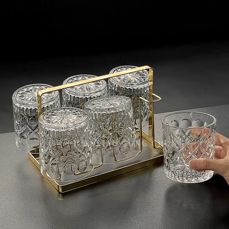 Ly rượu whisky, ly rượu mạnh, ly rượu vang thủy tinh dày kiểu cổ điển dùng trong gia đình, giá đỡ tách trà, bộ ly rượu mạnh