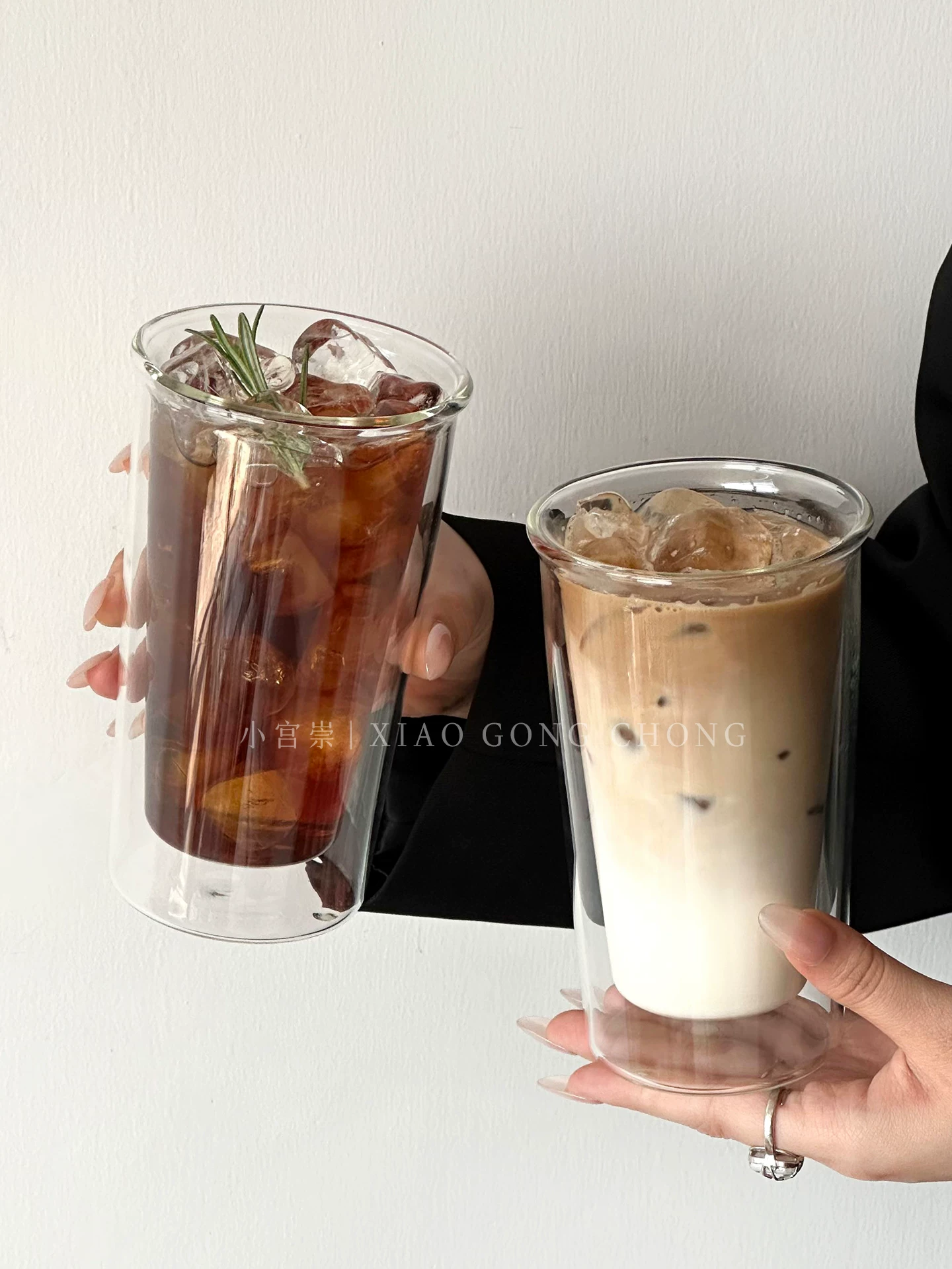 Ly thủy tinh cách nhiệt hai lớp trong suốt dùng cho gia đình, ly cà phê đá Mỹ, ly nước ngọt có ga, ly nước giải khát