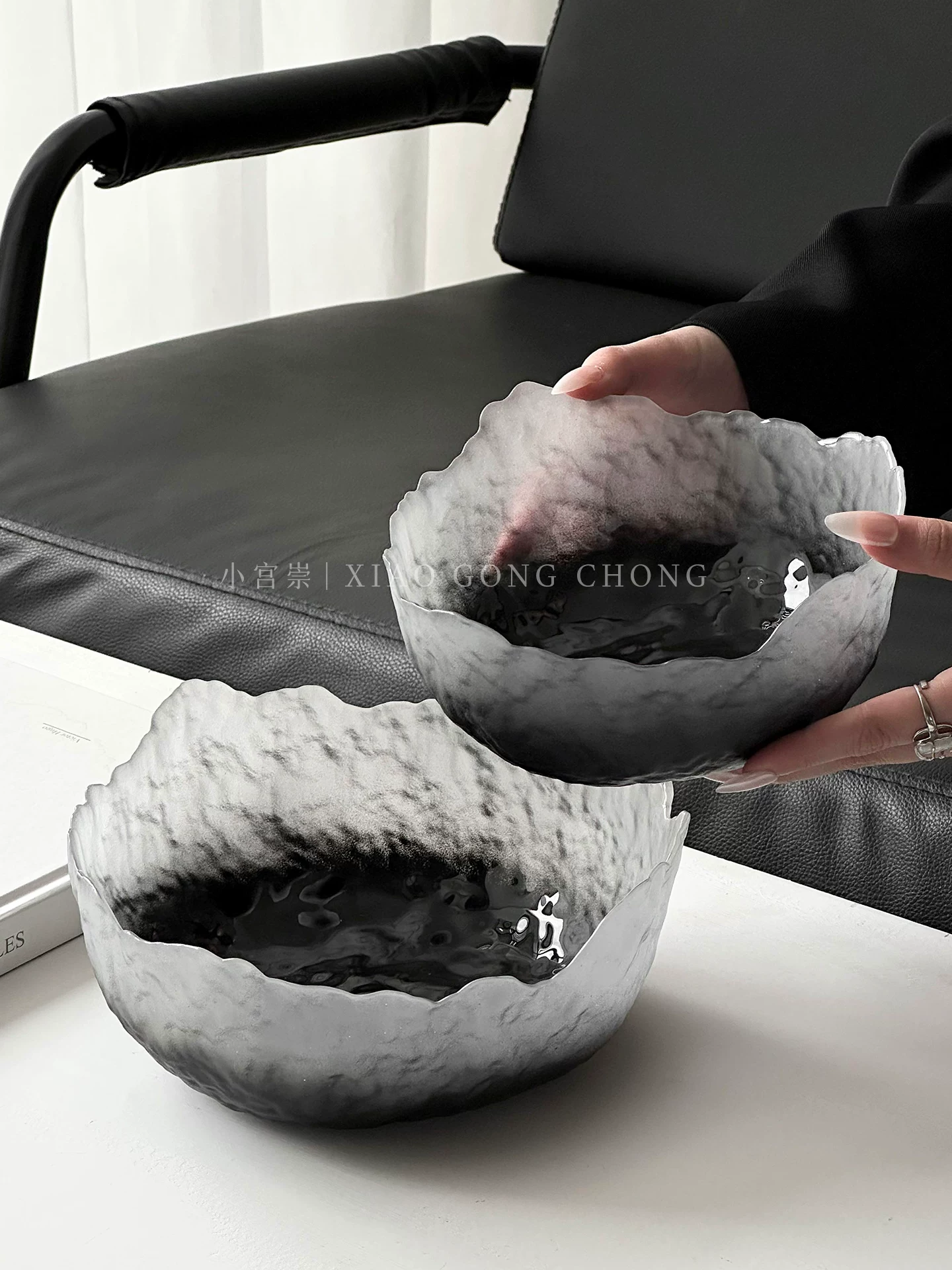 Bát trái cây thủy tinh cao cấp họa tiết sông băng, bát salad cao cấp, đĩa trái cây, đĩa đựng hoa quả khô dùng trong gia đình