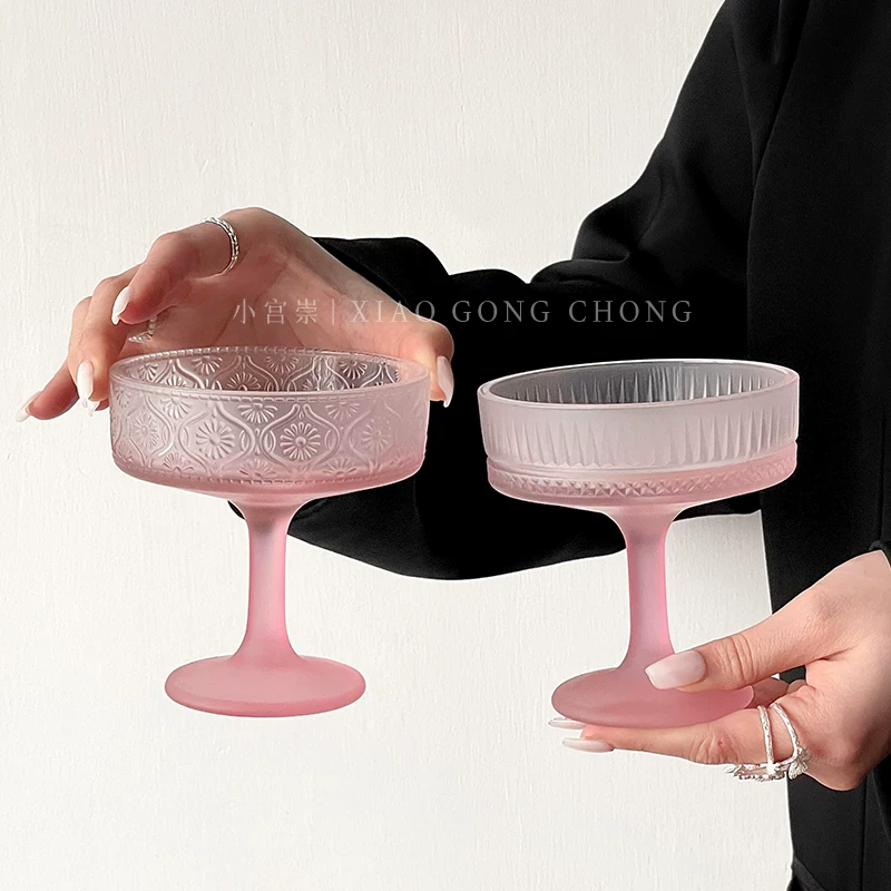 Ly thủy tinh ép nổi họa tiết mờ cổ điển, ly cocktail sang trọng, ly rượu sâm banh, ly rượu, ly pudding, ly tráng miệng