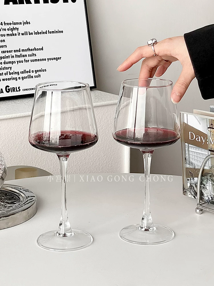 Ly rượu cổ điển châu Âu, bộ 2, ly rượu vang thủy tinh đỏ tía thủ công, ly rượu vang đỏ pha lê, phong cách ins