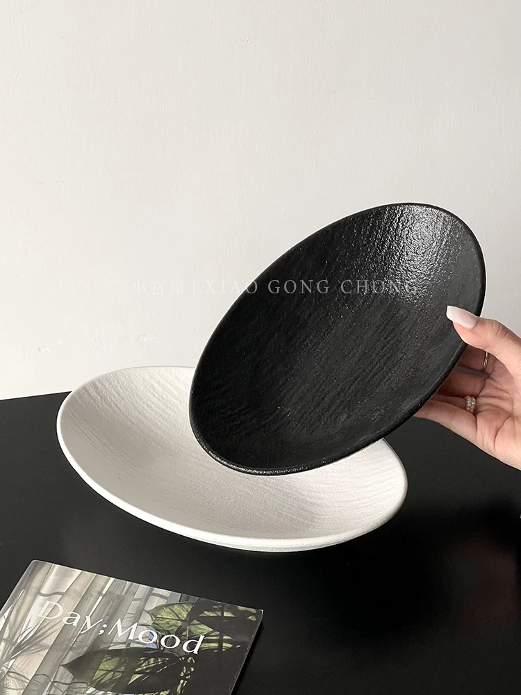 Đĩa gốm hình bầu dục họa tiết đá sáng tạo dùng trong gia đình, đĩa kiểu Tây cao cấp, đĩa steak, đĩa cá, đĩa rau, đĩa salad