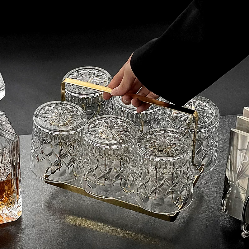 Ly rượu whisky, ly rượu mạnh, ly rượu vang thủy tinh dày kiểu cổ điển dùng trong gia đình, giá đỡ tách trà, bộ ly rượu mạnh