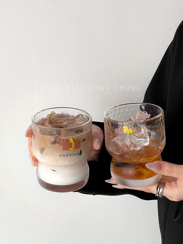 Ly thủy tinh hoạt hình dễ thương phong cách Ins, ly uống nước gia dụng cao cấp, ly nước ép, ly cà phê, ly bia, ly sữa.