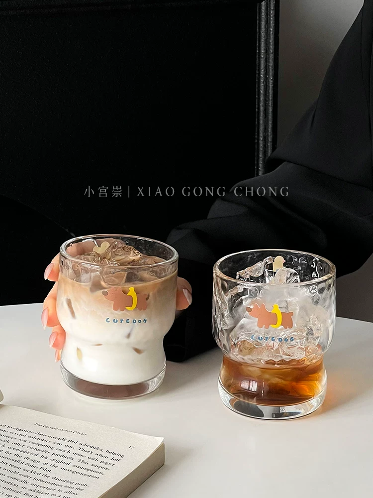 Ly thủy tinh hoạt hình dễ thương phong cách Ins, ly uống nước gia dụng cao cấp, ly nước ép, ly cà phê, ly bia, ly sữa.
