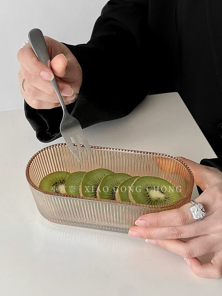 Bát thủy tinh hình oval đơn giản phong cách Ins, đĩa đựng đồ ăn nhẹ gia đình, khay đựng đồ ăn nhẹ, đĩa đựng trái cây, bát salad tráng miệng sáng tạo