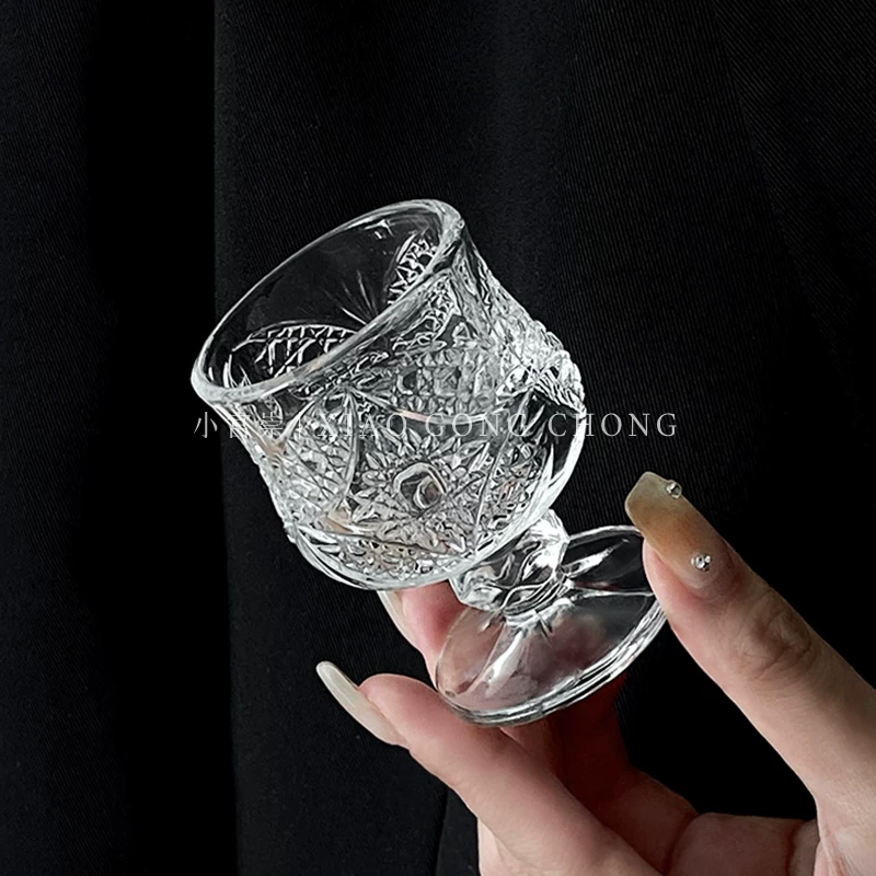 Ly rượu vang trắng khắc họa tiết cổ điển, ly rượu sake mini, ly rượu kiểu wabi-sabi, ly rượu nhỏ