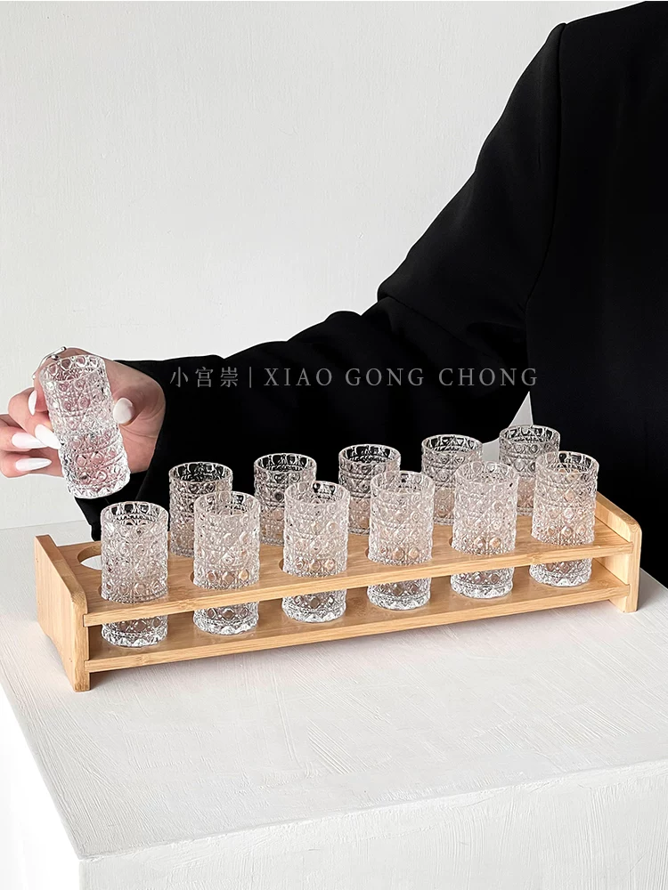 Bộ ly rượu vang trắng hoa văn đá quý nổi cao cấp, ly rượu mạnh gia dụng sang trọng nhẹ nhàng, dày dặn, ly rượu nhỏ.