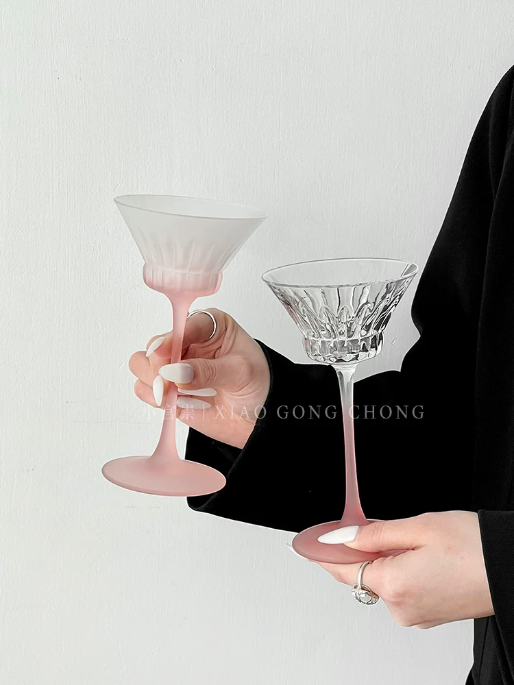 Ly rượu màu hồng mờ phong cách sáng tạo, ly cocktail thủy tinh Kimura kiểu Nhật cao cấp, ly rượu sâm banh, ly rượu tráng miệng