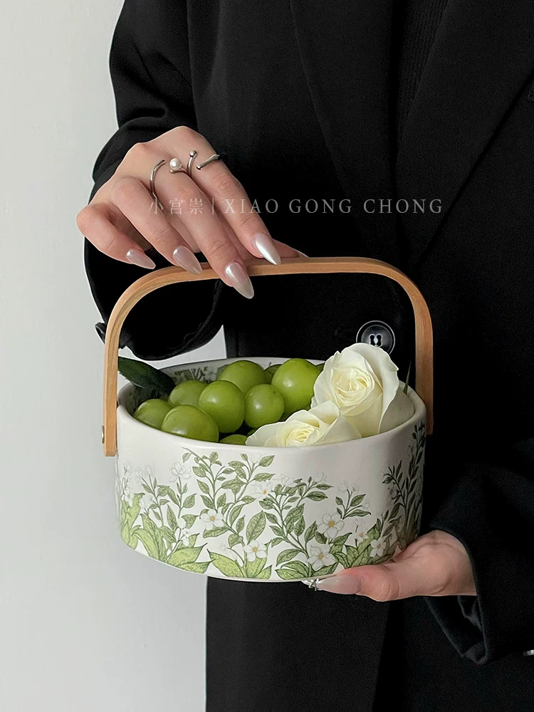 Giỏ trái cây gốm sứ hoa huệ tây màu nước phiên bản giới hạn cổ điển với thiết kế thẩm mỹ cao, khay phục vụ, đĩa trái cây, khay đựng đồ ăn