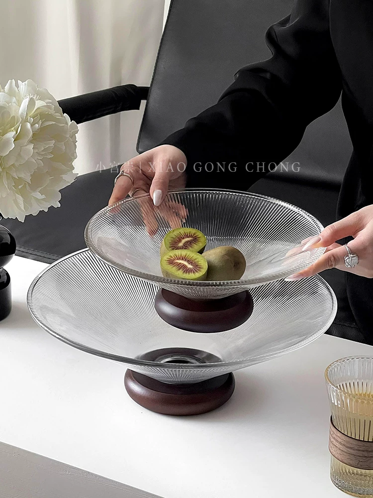 Đĩa trái cây cho phòng khách, đĩa thủy tinh kiểu Trung Quốc gia dụng, bàn cà phê phòng khách, đĩa kẹo pha lê cao cấp, khay đựng đồ ăn nhẹ trái cây khô