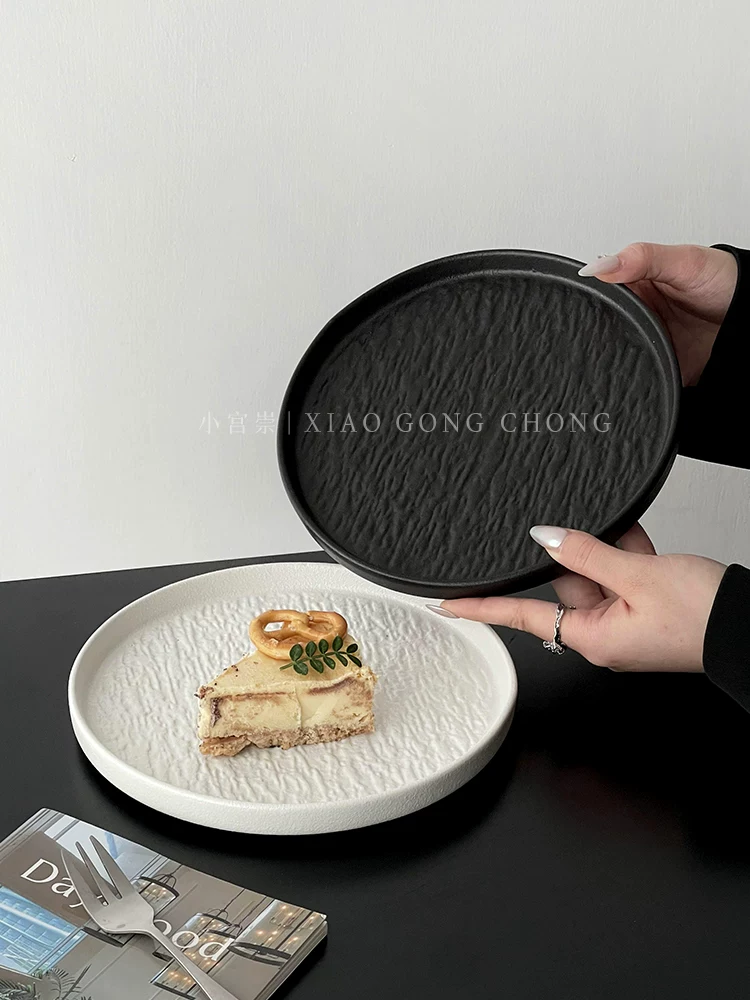 Đĩa bánh gốm sứ cao cấp, đĩa kiểu Tây họa tiết đá tinh tế dùng trong gia đình, đĩa mì ống, đĩa salad bít tết sáng tạo, đĩa tròn