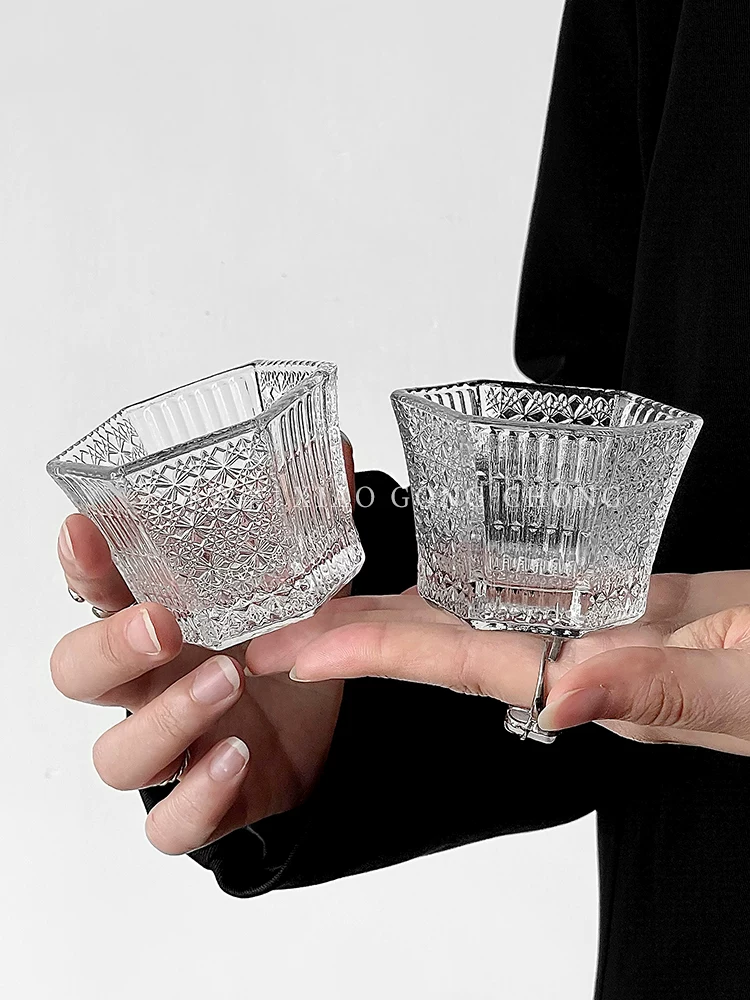 Cốc chạm khắc cổ điển, cốc rượu nhỏ wabi-sabi, cốc trà Nhật Bản, cốc rượu sake hình lục giác, cốc rượu trái cây, cốc thủy tinh