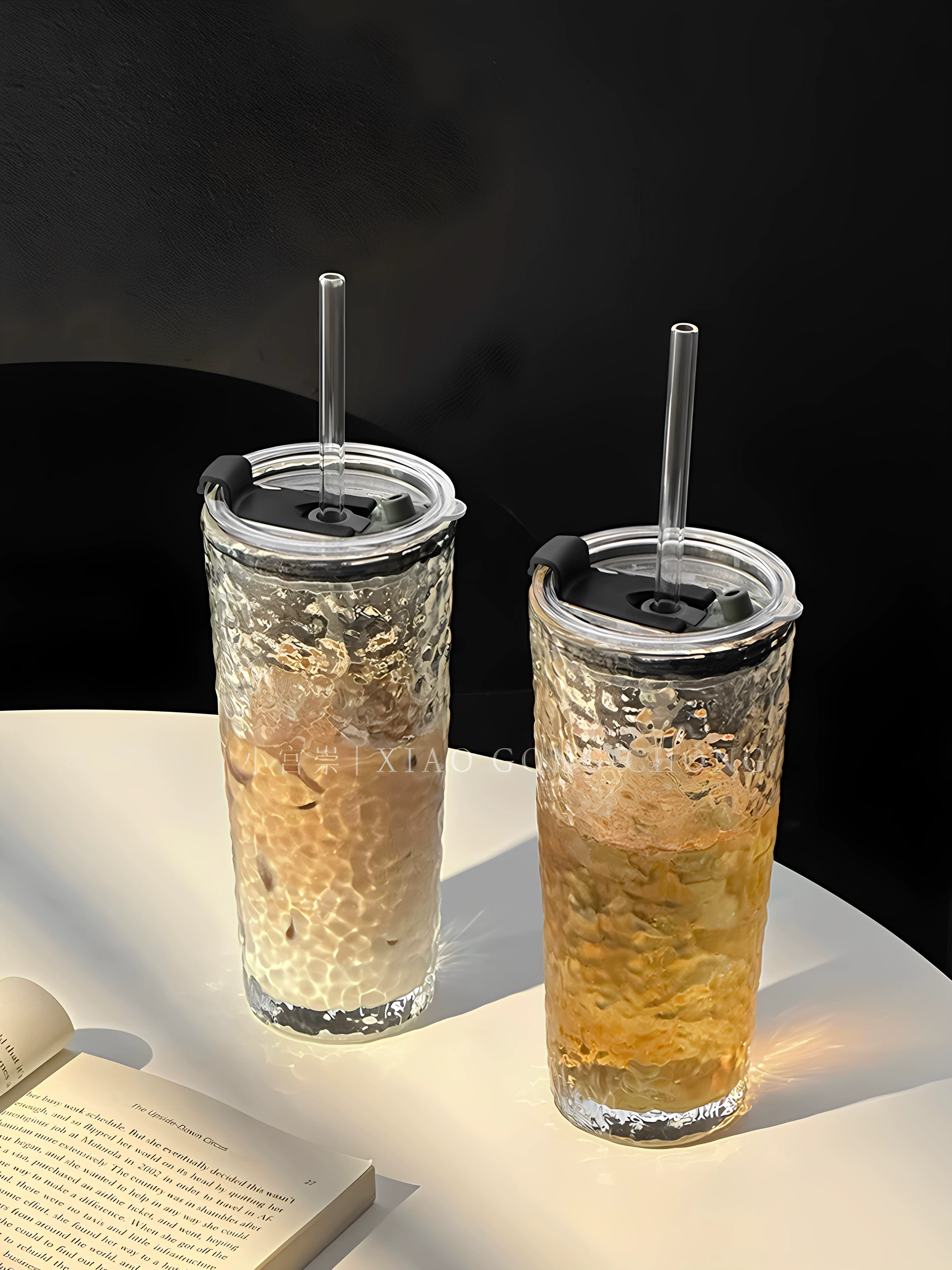 Cốc thủy tinh dung tích lớn, cốc cà phê latte đá kiểu Mỹ đẹp mắt dành cho nữ có nắp, cốc nước gia dụng, cốc uống nước lạnh