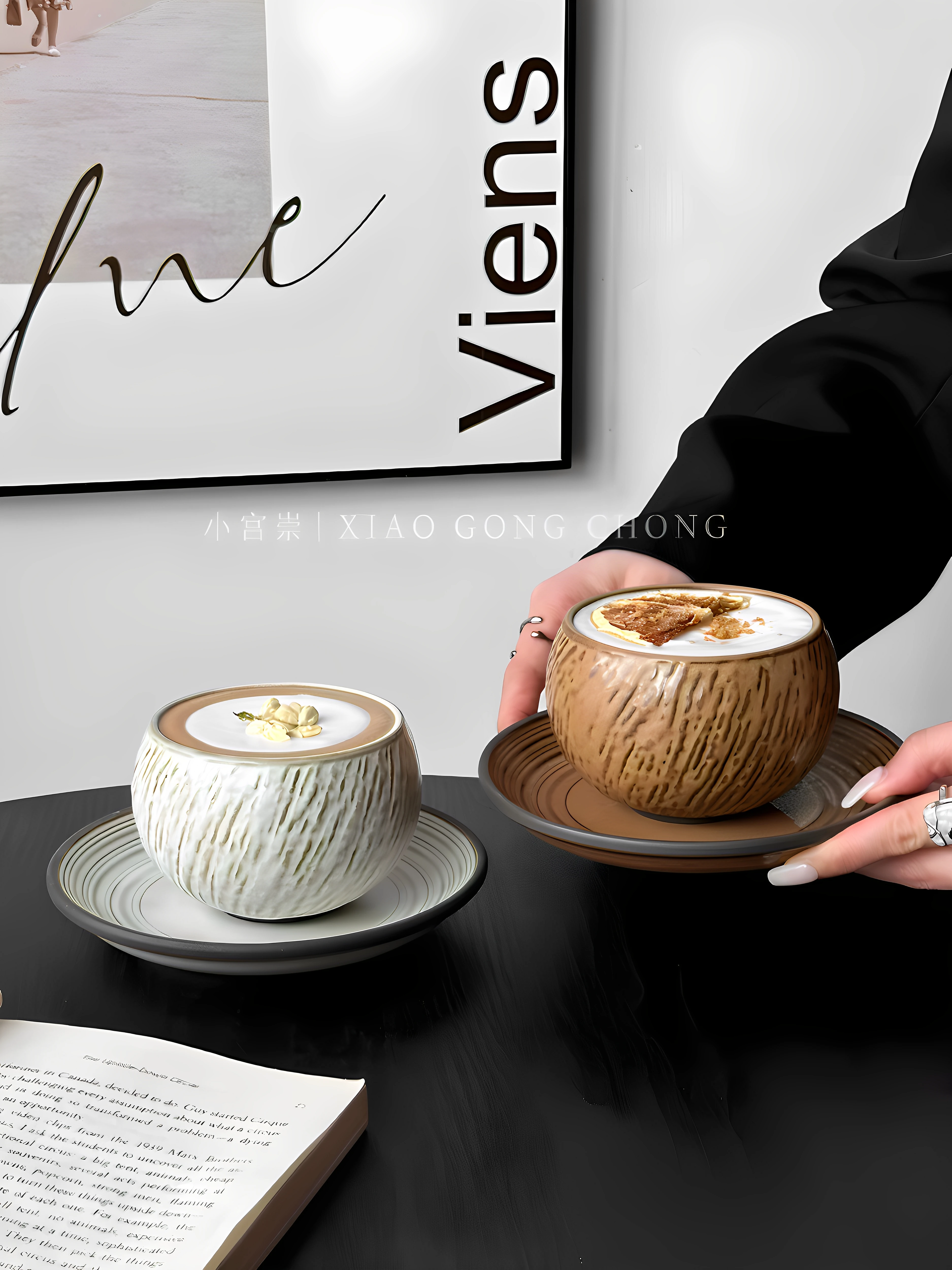 Bộ tách trà sứ cao cấp họa tiết đá cổ điển, gồm tách cà phê và đĩa, dùng cho trà chiều, latte, cappuccino