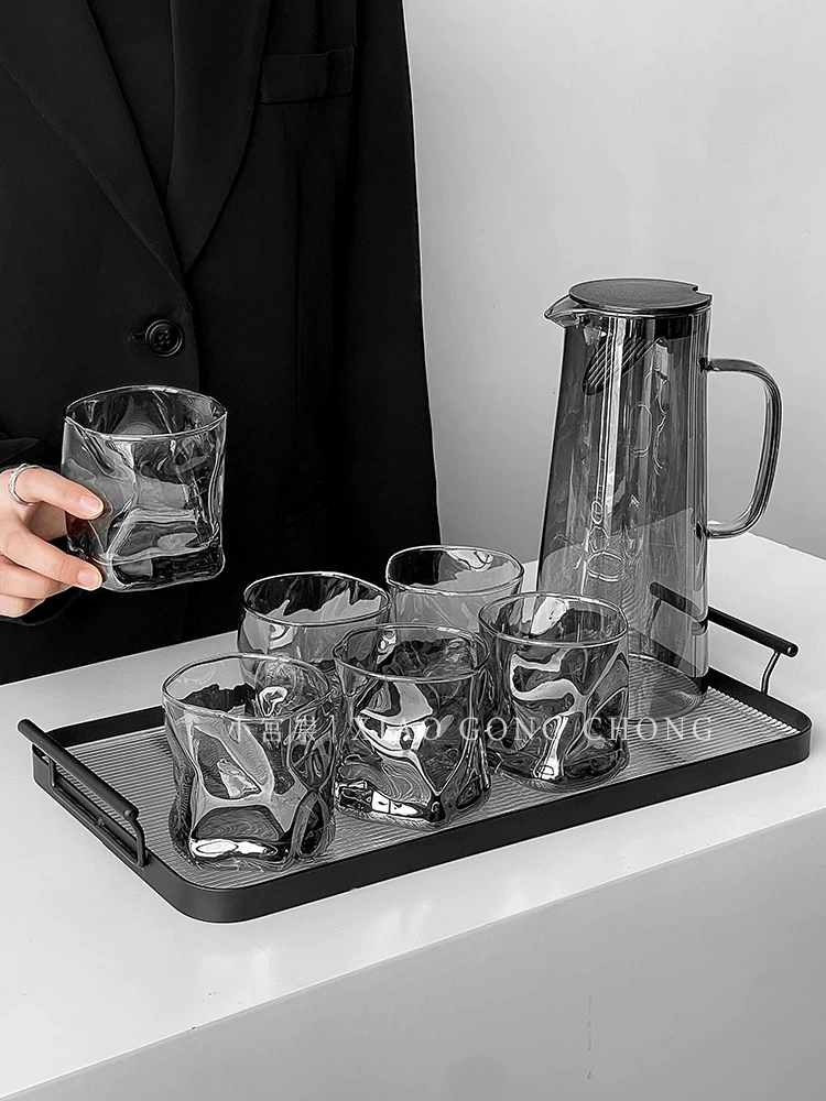 Bộ cốc nước pha lê cao cấp, thẩm mỹ cao, dùng trong phòng khách, bình nước lạnh dung tích lớn, ly thủy tinh, tách trà.