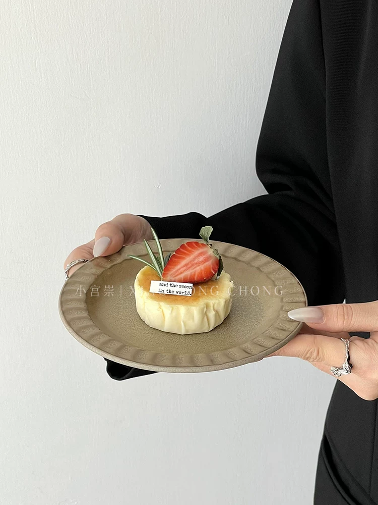 Đĩa tráng miệng kiểu Pháp cổ điển, đĩa gốm, đĩa bánh ngọt, bộ đồ ăn bằng đá cao cấp, đĩa ăn nhẹ trà chiều tinh tế