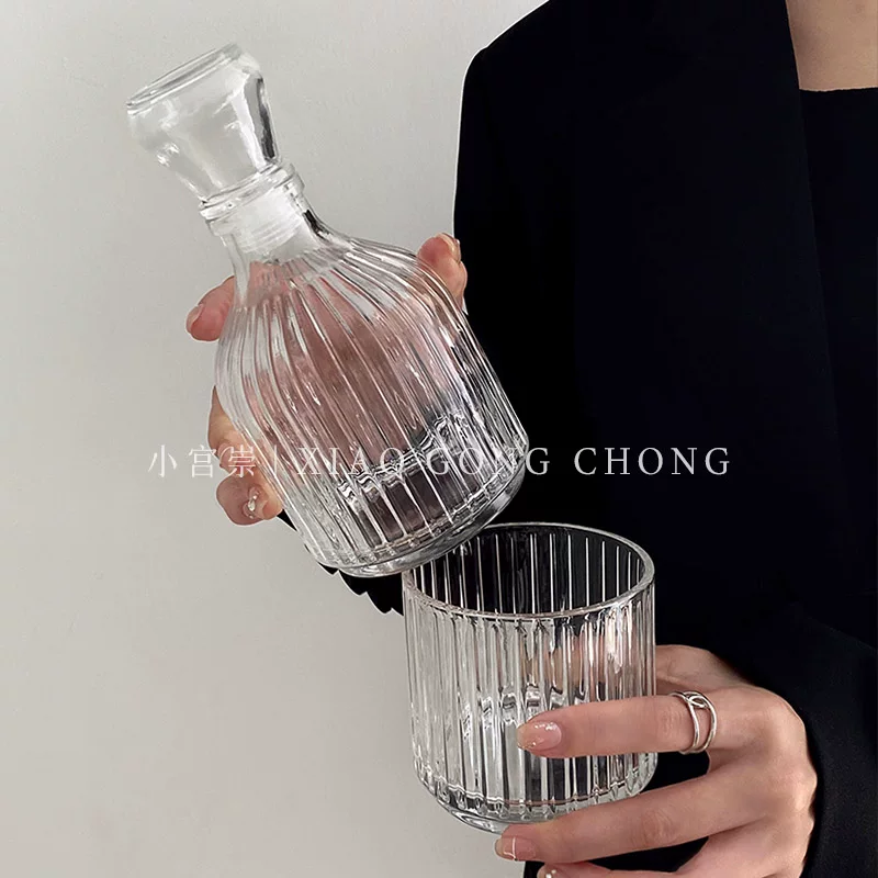 Bộ ly thủy tinh xếp chồng kiểu châu Âu, ly rượu whisky, ly trái cây, chai rượu vang, ấm trà, ly trà lạnh