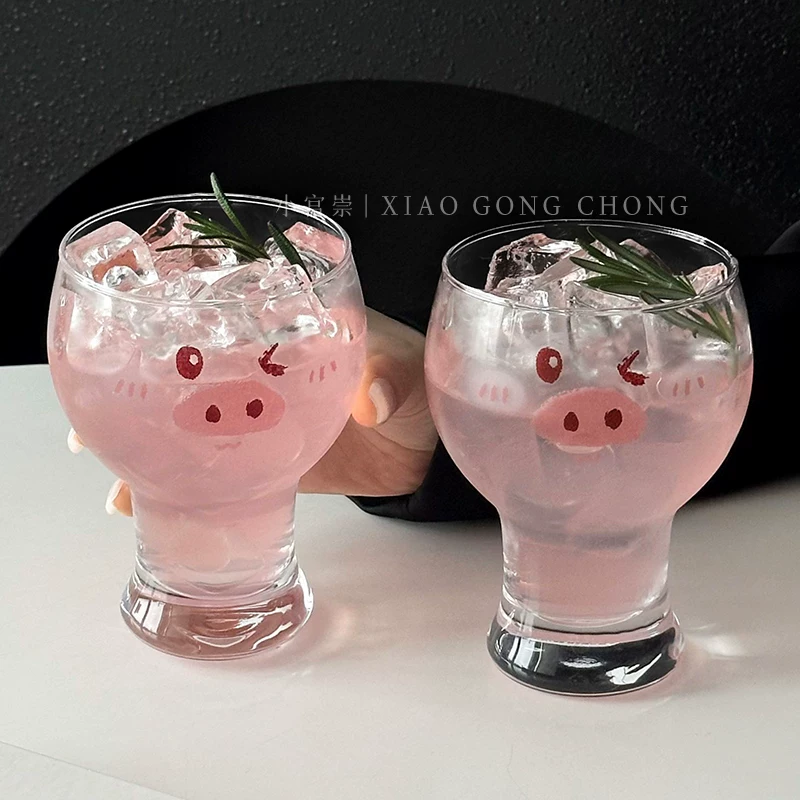 Cốc bia nguyên bản, cốc thủy tinh hình lợn siêu dễ thương được cá nhân hóa, cốc gia dụng dễ thương dành cho các cô gái, cốc sữa, cốc nước giải khát