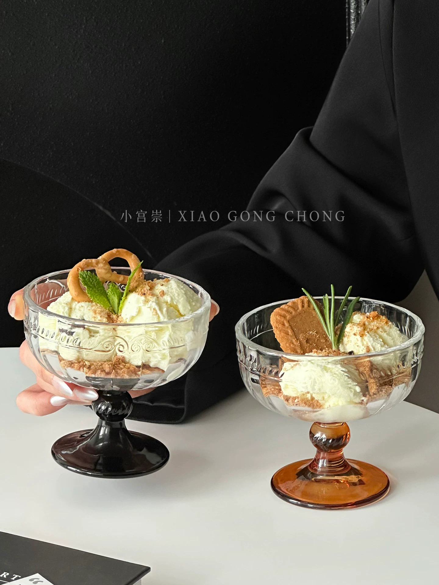 Ly kem thủy tinh cổ điển, ly tráng miệng cao, bát kem cổ điển, bát sữa chua, bát ăn sáng độc đáo