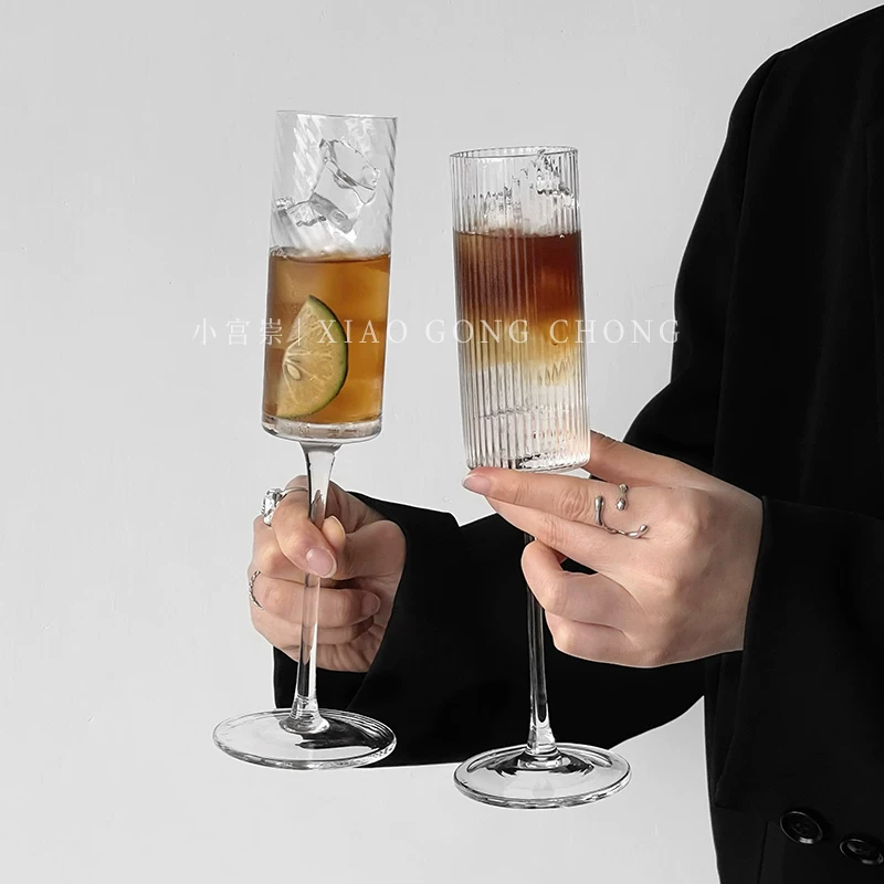 Ly sọc phong cách Ins, ly cocktail sáng tạo, ly rượu sâm banh, ly cà phê đá Americano, ly rượu vang có ga, ly rượu mùi