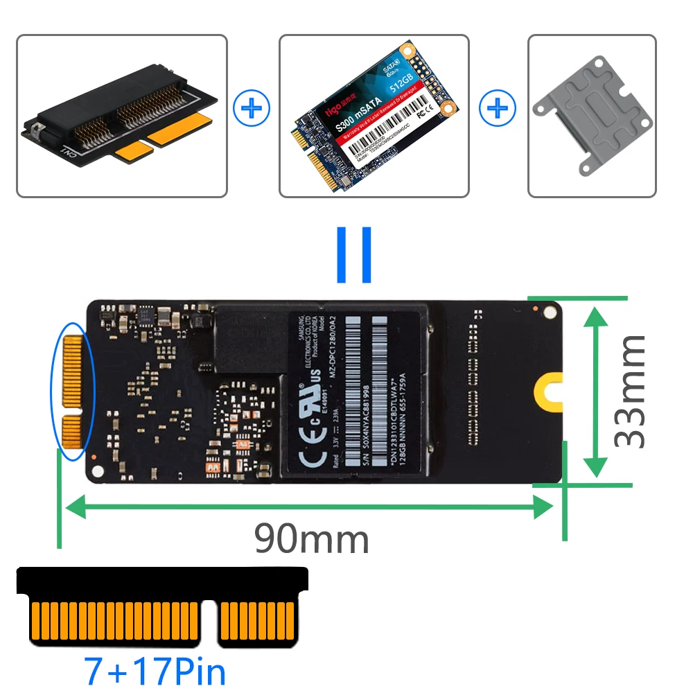 Thẻ chuyển đổi MSATA sang Apple 2012 ổ cứng máy tính xách tay 7+17 A1425 A1398 MC975 ME662