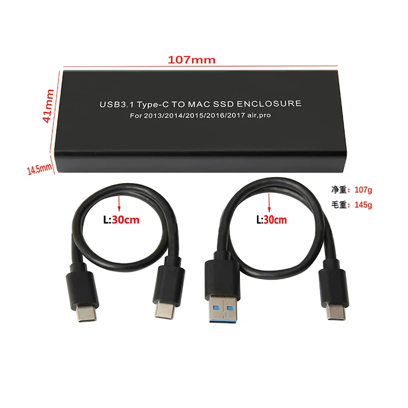 Thích hợp cho vỏ ổ cứng SSD trạng thái rắn được nâng cấp của Apple MacBook Air/Pro 2013-2017 sang USB3.1