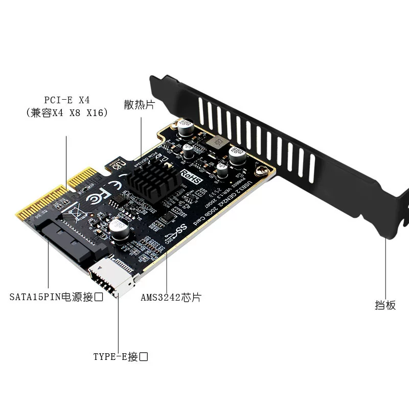 Card mở rộng PCI-E x4 sang USB3.2 TYPE-E mặt trước TYPE-C USB3.2 20Gbps