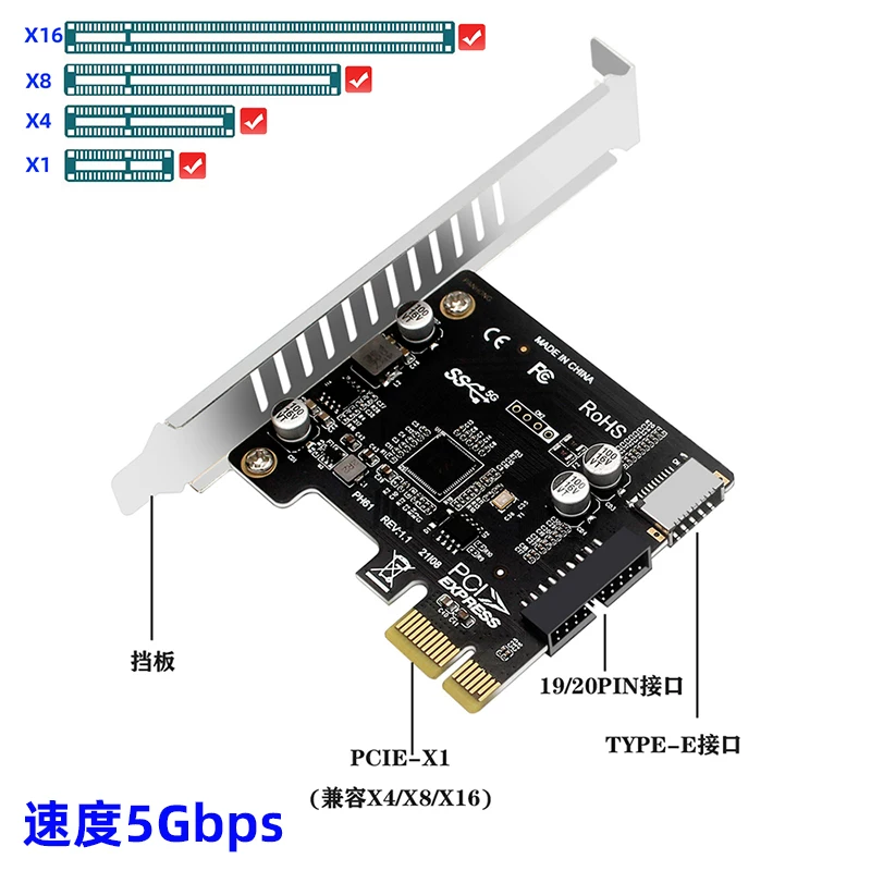 Thẻ chuyển đổi M.2 NVME M-KEY PCI-E sang USB3.1 TYPE-E+19PIN TYPE-C phía trước