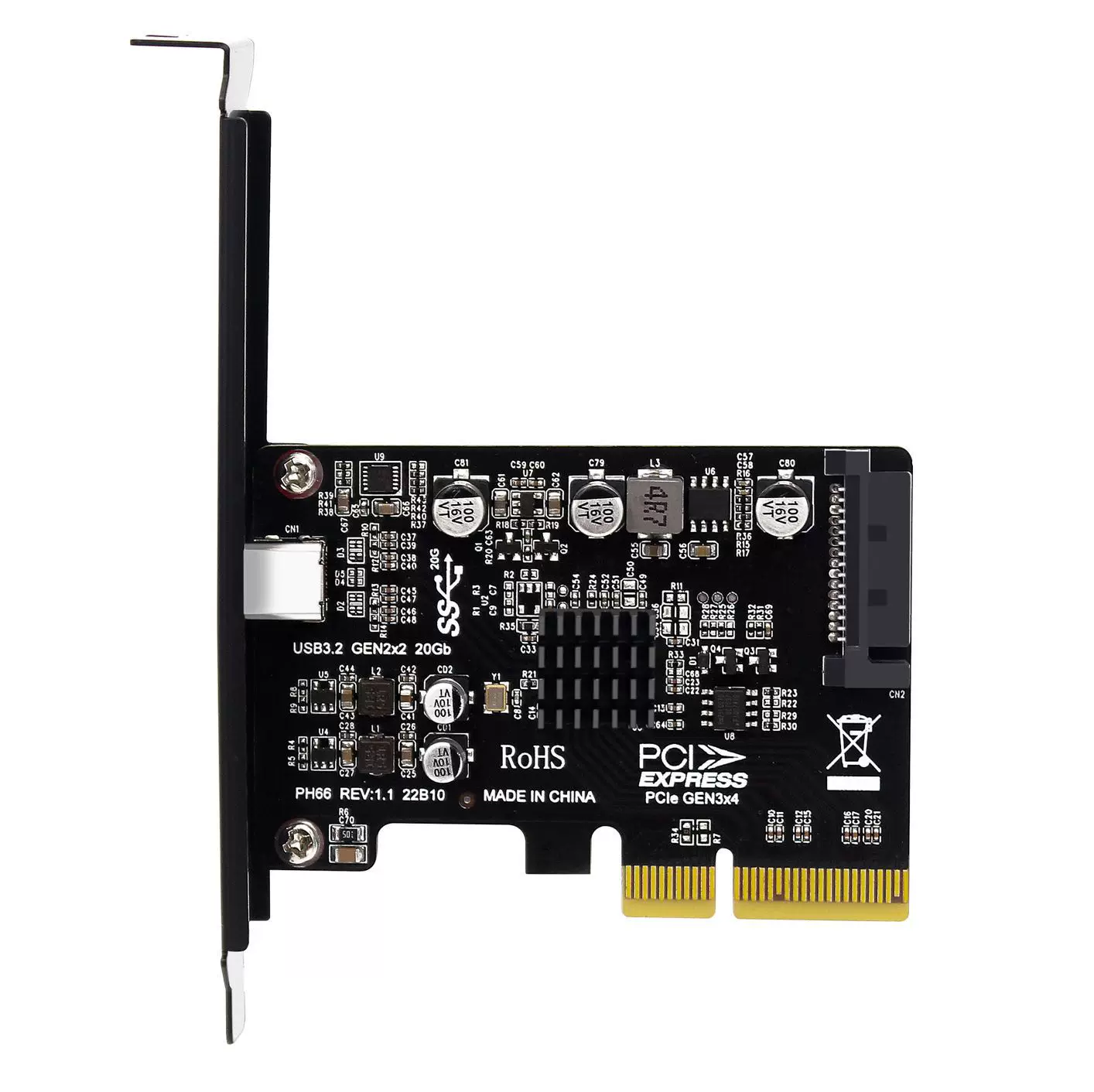 Card chuyển đổi PCI-E 4X sang TYPE-C dành cho máy tính để bàn, card chuyển đổi tốc độ cao USB3.2, card mở rộng 20Gbps không cần driver