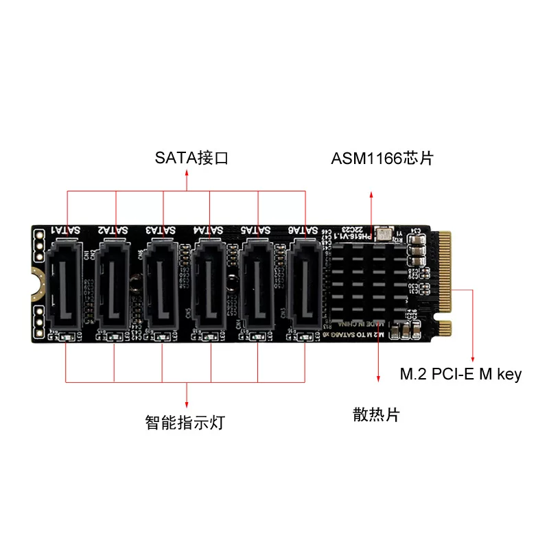 Mở rộng ổ cứng NAS Synology M2 M-EKY NVME sang card mở rộng 6 cổng SATA3.0 ASM1166 hỗ trợ PM