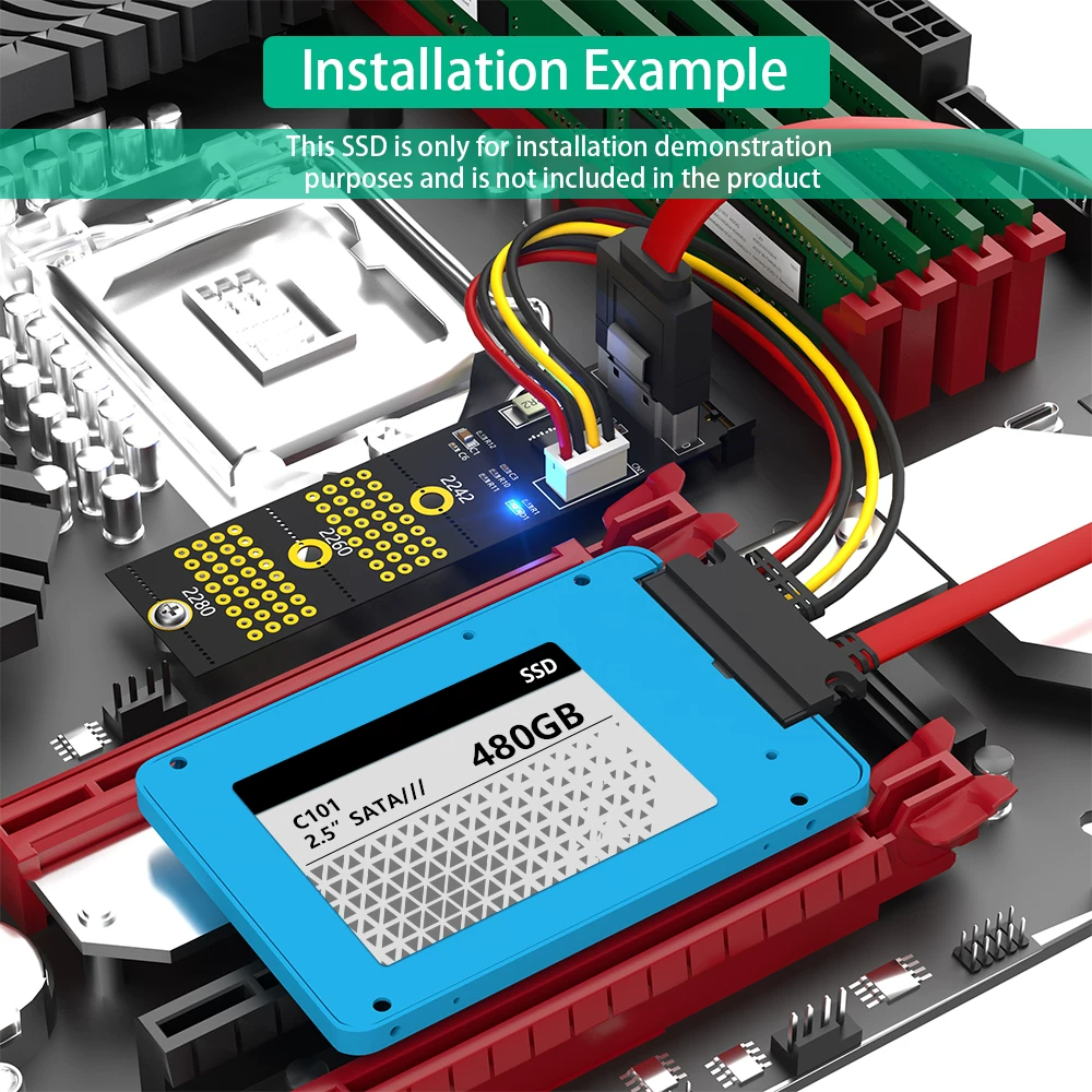 Thẻ chuyển đổi giao thức M.2 NGFF SATA sang SATA3.0 Thẻ mở rộng M2 NGFF sang MINISATA 7 chân