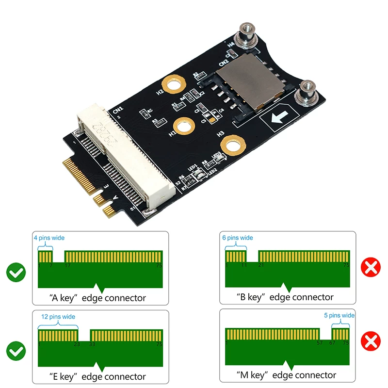 NGFF M.2 A/E key sang bộ chuyển đổi mô-đun WIFI Mini PCI-EB 3G 4G có ngăn đựng thẻ SIM