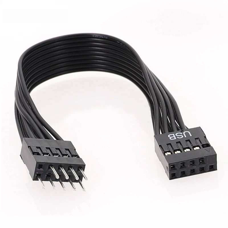 Cáp nối dài 9 chân USB 2.0 phía trước bo mạch chủ máy tính để bàn, đầu nối 9 chân đực sang cái, cáp nối dài hoàn toàn màu đen
