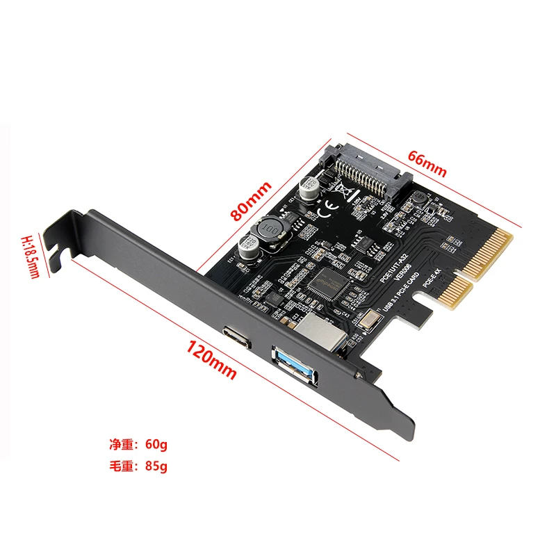 Thẻ mở rộng PCI-E sang USB3.1 Đầu cắm đảo chiều Type-C Bộ chuyển đổi ASMedia ASM3142 10Gbps