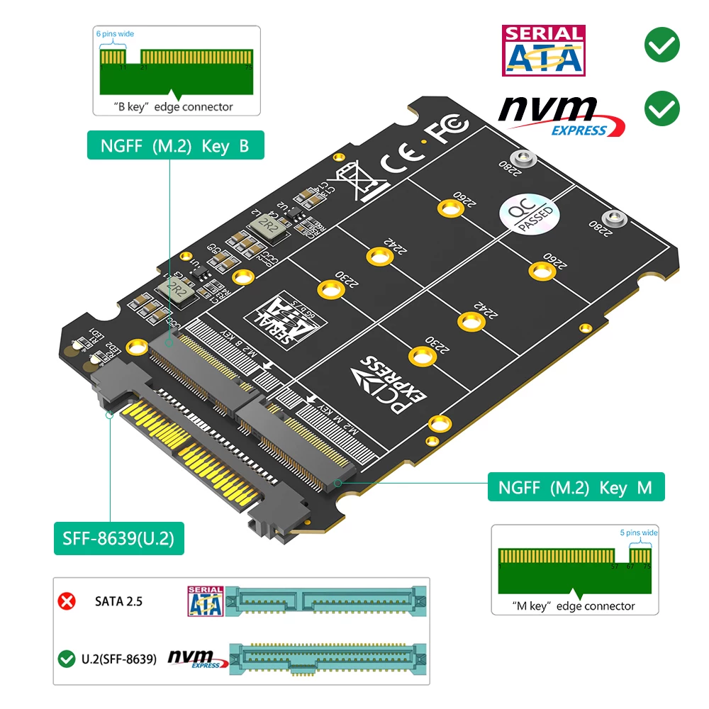 Vỏ ổ cứng SSD U.2 SFF-8639 2.5inch NGFF M.2 NVME PCIE4.0x4 SATA 6G